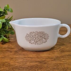 PYREX Vintage Milk Glass Woodland Pattern Gravy Boat